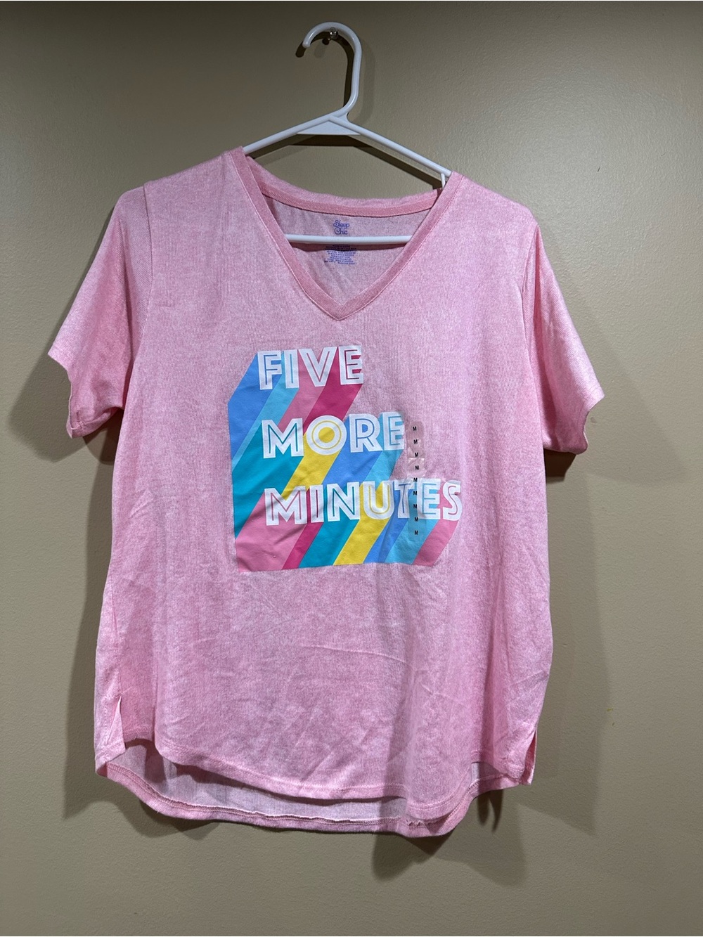 Pink 'Five More Minutes' V-Neck Graphic Tee